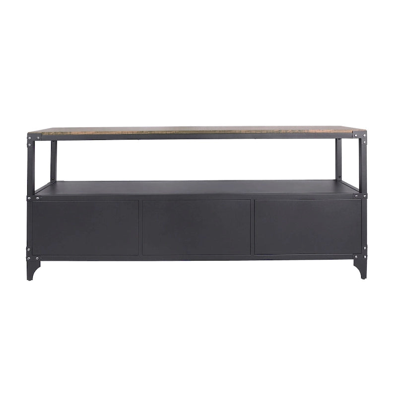Conner Rustic Black and Dark Walnut 70-inch Steel 2-Shelf TV Console by Furniture of America