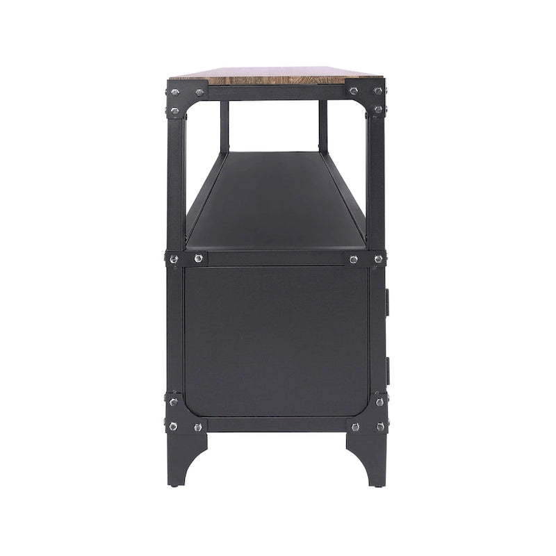 Conner Rustic Black and Dark Walnut 70-inch Steel 2-Shelf TV Console by Furniture of America