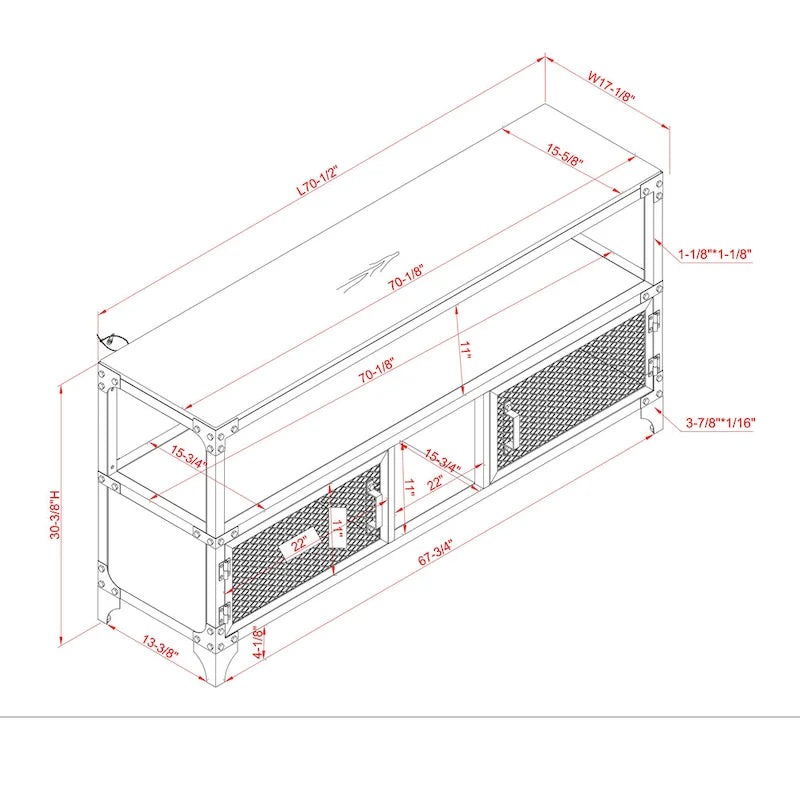 Conner Rustic Black and Dark Walnut 70-inch Steel 2-Shelf TV Console by Furniture of America