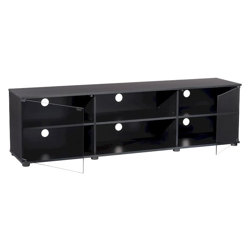 Fiji Black TV Stand with Glass Doors, For TVs up to 85 Inches