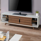 DH BASIC Mid-Century Modern White and Walnut 62-inch Wide 6-Shelf TV Stand by Denhour
