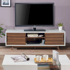 DH BASIC Mid-Century Modern White and Walnut 62-inch Wide 6-Shelf TV Stand by Denhour