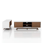 DH BASIC Mid-Century Modern White and Walnut 62-inch Wide 6-Shelf TV Stand by Denhour