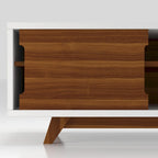 DH BASIC Mid-Century Modern White and Walnut 62-inch Wide 6-Shelf TV Stand by Denhour