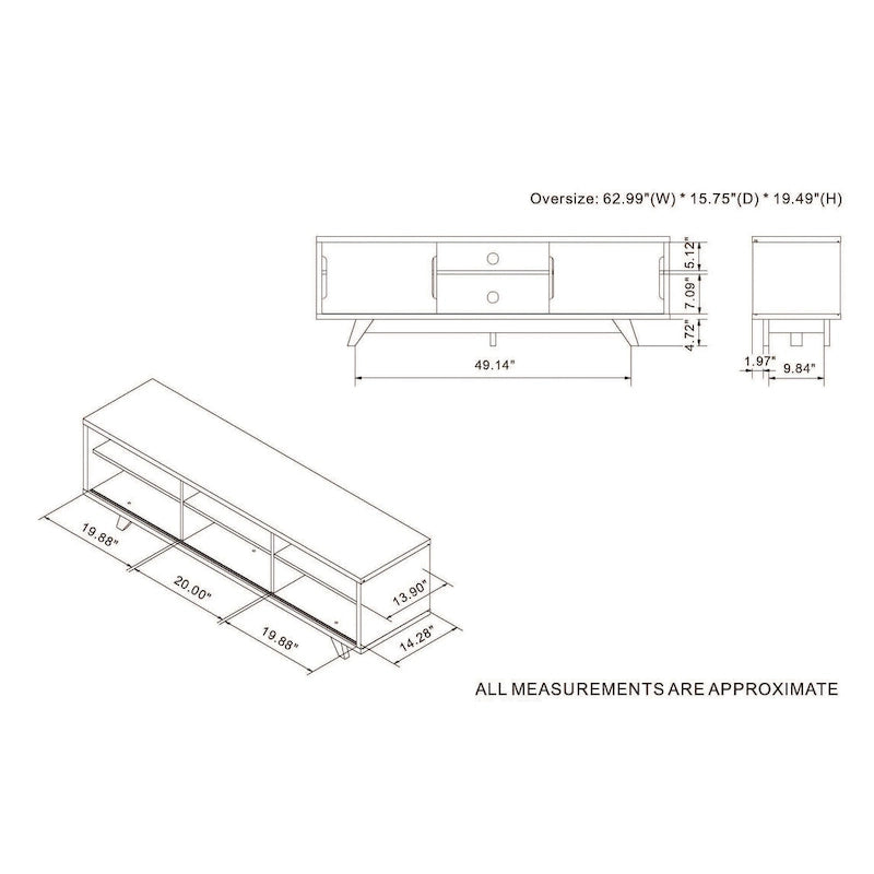 DH BASIC Mid-Century Modern White and Walnut 62-inch Wide 6-Shelf TV Stand by Denhour