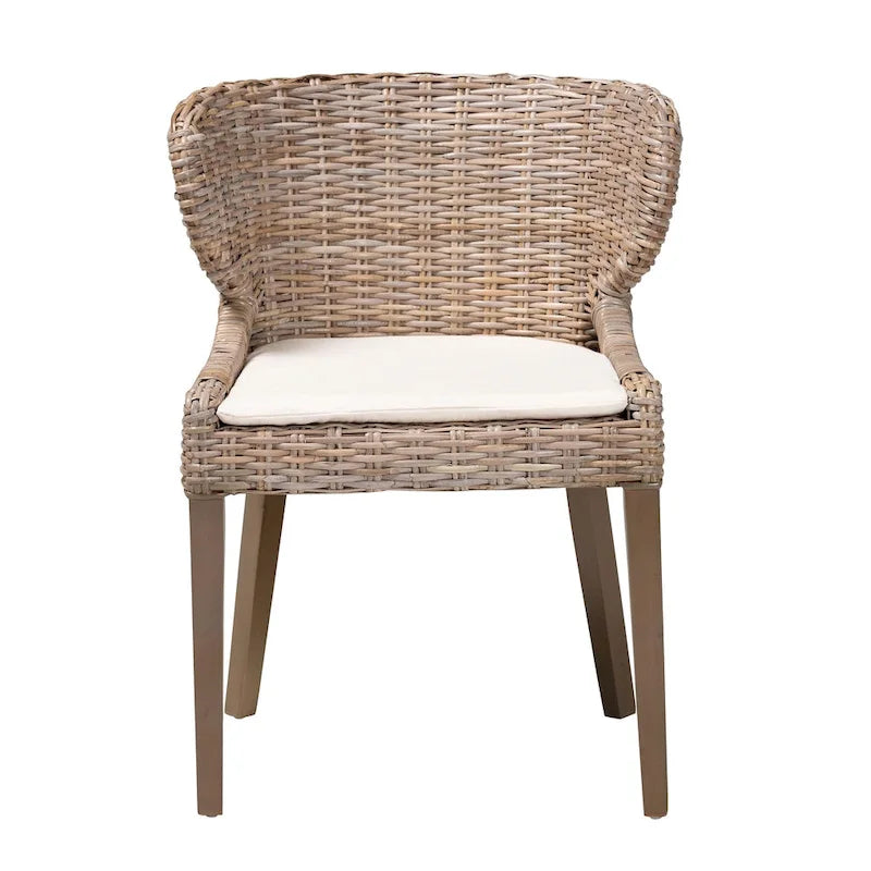 bali & pari Niesha Bohemian Grey Natural Kubu Rattan and Mahogany Wood Dining Chair
