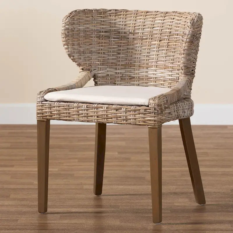 bali & pari Niesha Bohemian Grey Natural Kubu Rattan and Mahogany Wood Dining Chair