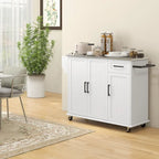 HOMCOM Kitchen Island with Storage, Rolling Kitchen Island on Wheels with Drawer, 3 Cabinets, Stainless Steel Countertop