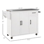 HOMCOM Kitchen Island with Storage, Rolling Kitchen Island on Wheels with Drawer, 3 Cabinets, Stainless Steel Countertop