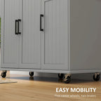 HOMCOM Kitchen Island with Storage, Rolling Kitchen Island on Wheels with Drawer, 3 Cabinets, Stainless Steel Countertop