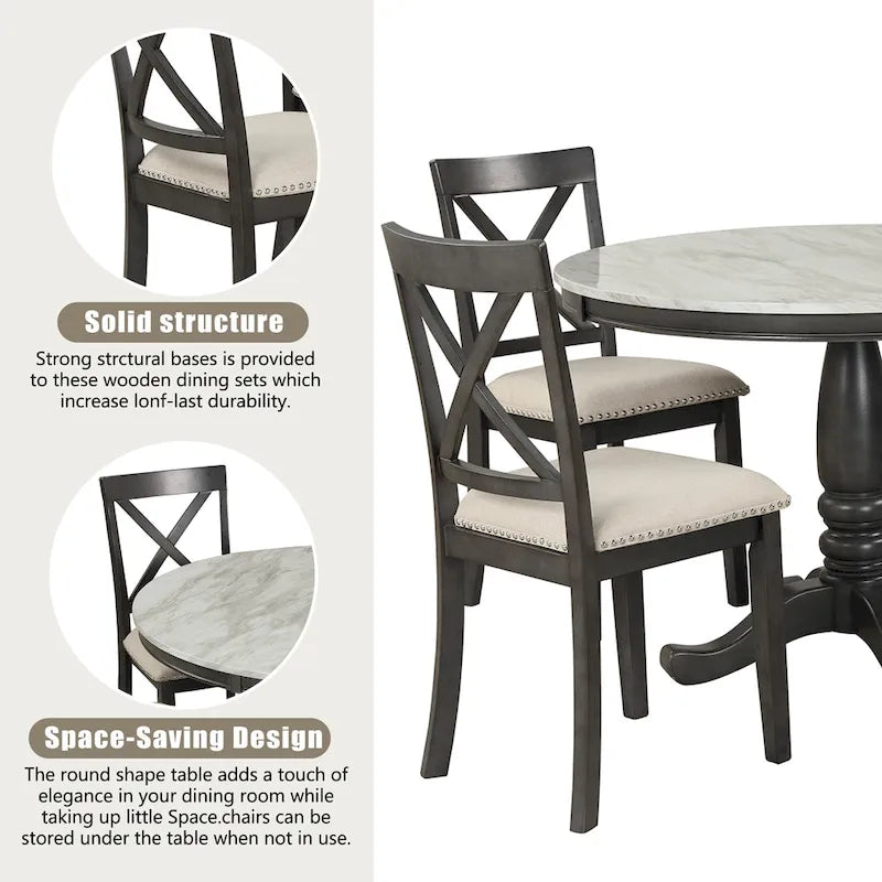 5 Pieces Dining Table and Chairs Set for 4 Persons