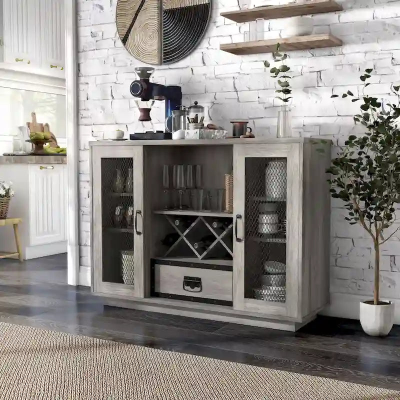 DH BASIC Industrial 7-shelf Buffet with Wine Bottle Storage by Denhour