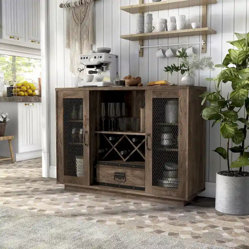 DH BASIC Industrial 7-shelf Buffet with Wine Bottle Storage by Denhour