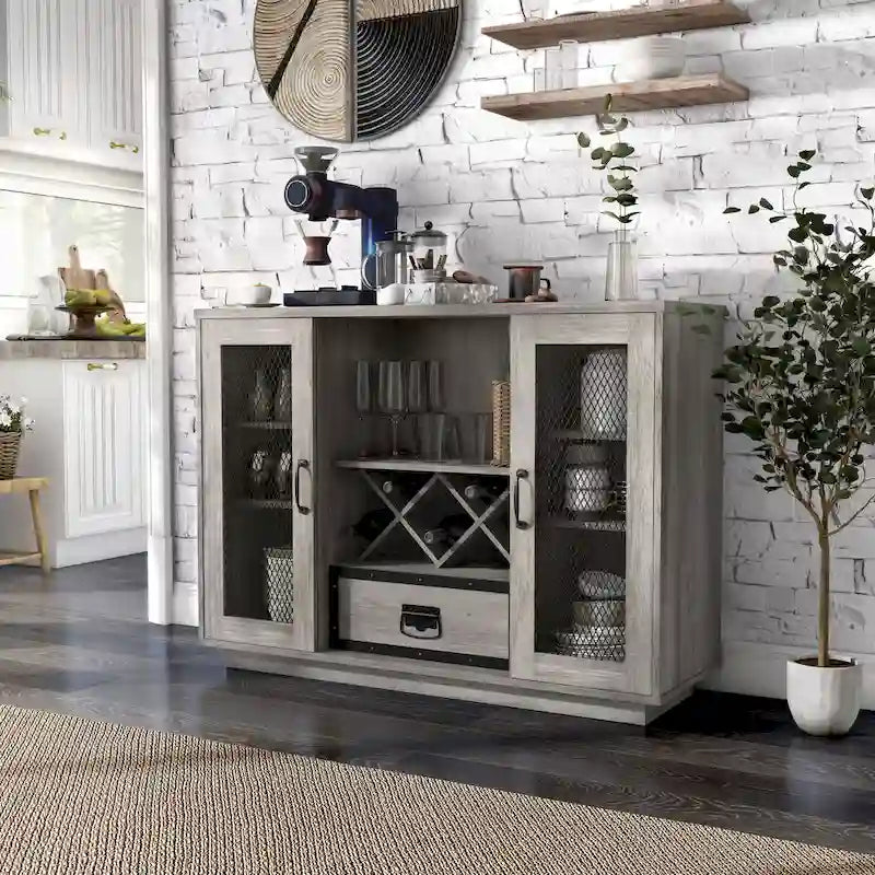 DH BASIC Industrial 7-shelf Buffet with Wine Bottle Storage by Denhour