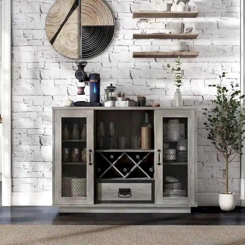 DH BASIC Industrial 7-shelf Buffet with Wine Bottle Storage by Denhour