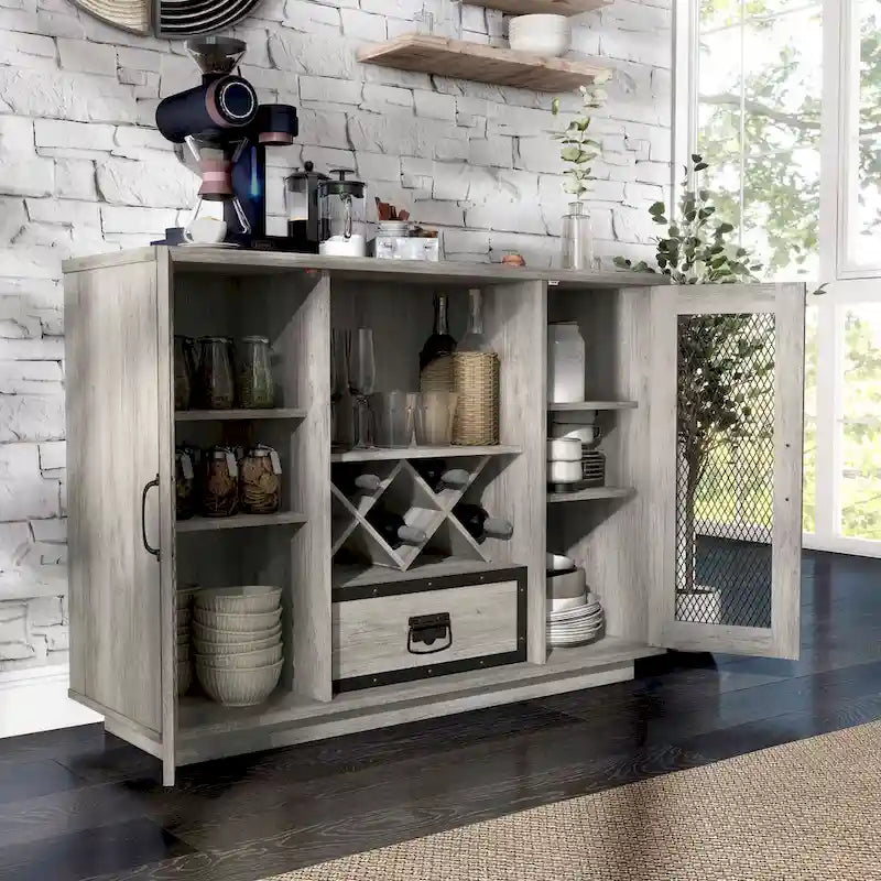 DH BASIC Industrial 7-shelf Buffet with Wine Bottle Storage by Denhour