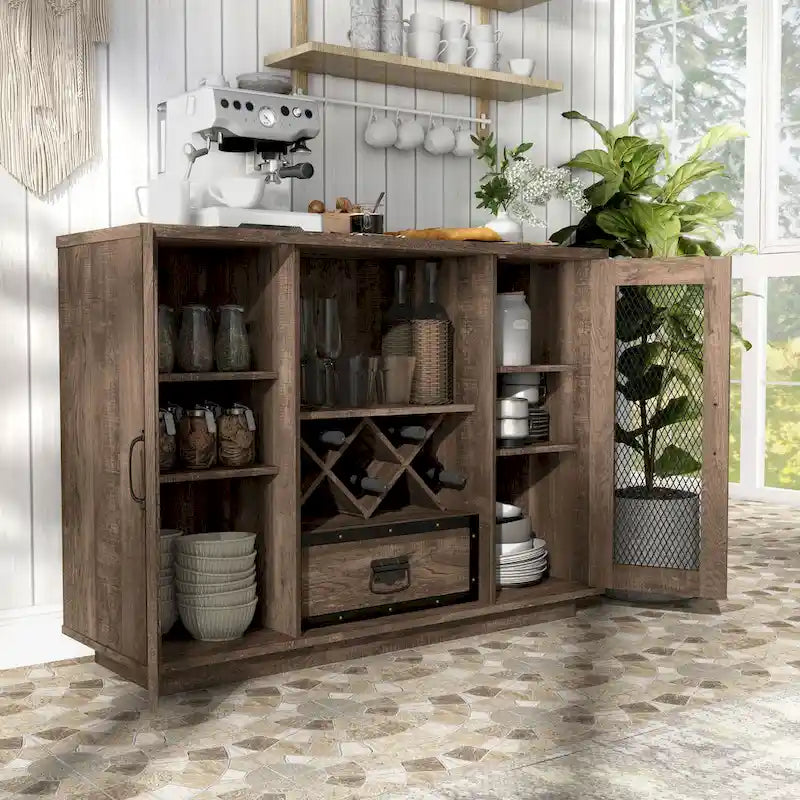 DH BASIC Industrial 7-shelf Buffet with Wine Bottle Storage by Denhour