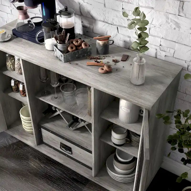 DH BASIC Industrial 7-shelf Buffet with Wine Bottle Storage by Denhour