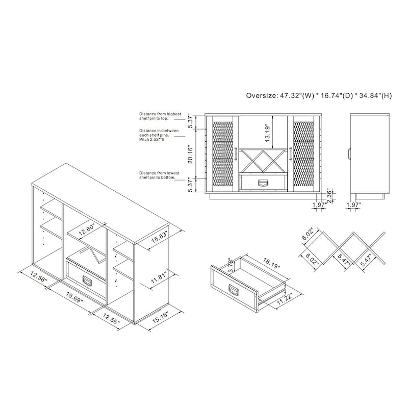 DH BASIC Industrial 7-shelf Buffet with Wine Bottle Storage by Denhour