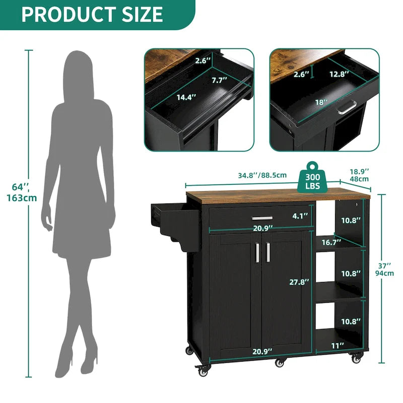 Moasis Rolling Kitchen Island Cart Storage Cabinet on Wheels