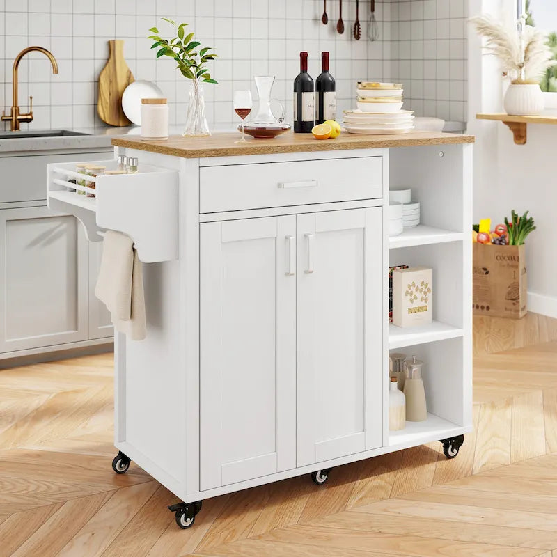 Moasis Rolling Kitchen Island Cart Storage Cabinet on Wheels