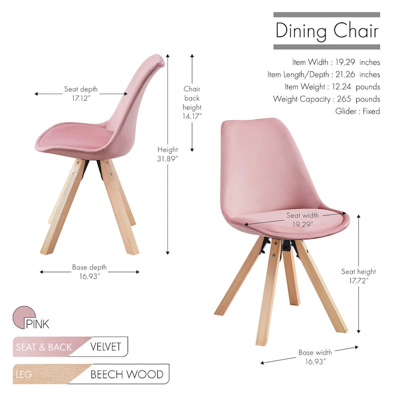 Porthos Home Poppy Dining Chairs Set of 2, Velvet and Beechwood