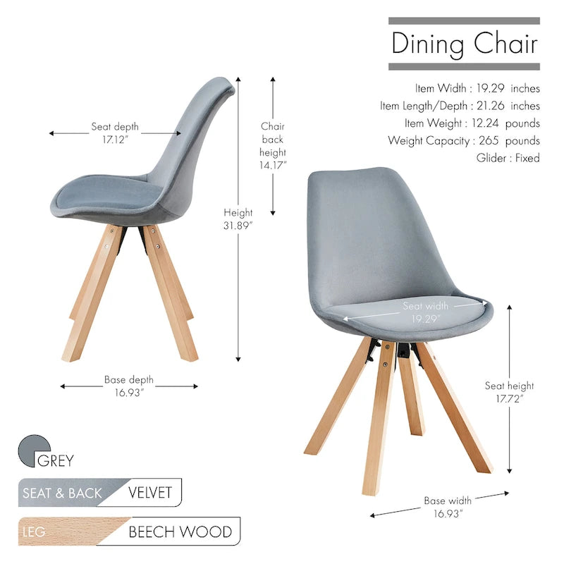 Porthos Home Poppy Dining Chairs Set of 2, Velvet and Beechwood