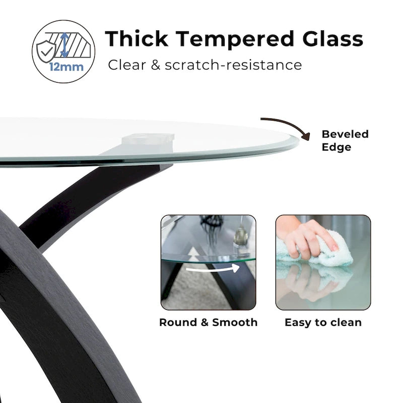 Furniture of America Zibo Contemporary 52-inch Round Glass Top Dining Table