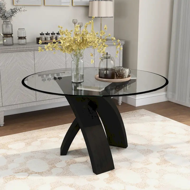 Furniture of America Zibo Contemporary 52-inch Round Glass Top Dining Table