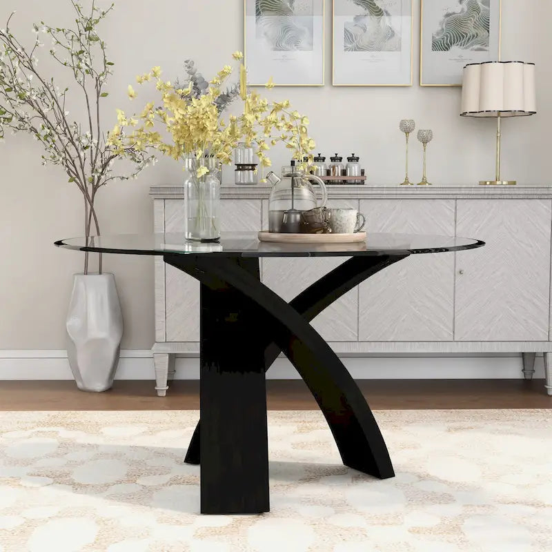 Furniture of America Zibo Contemporary 52-inch Round Glass Top Dining Table