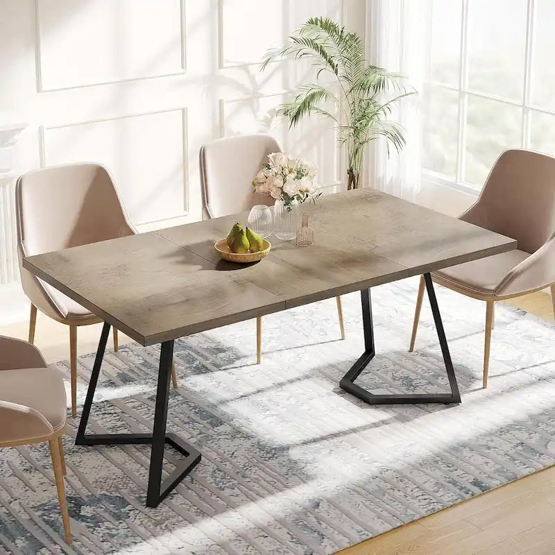 Modern 55 Inches Dining Table, Rectangular Dinner Table for 6