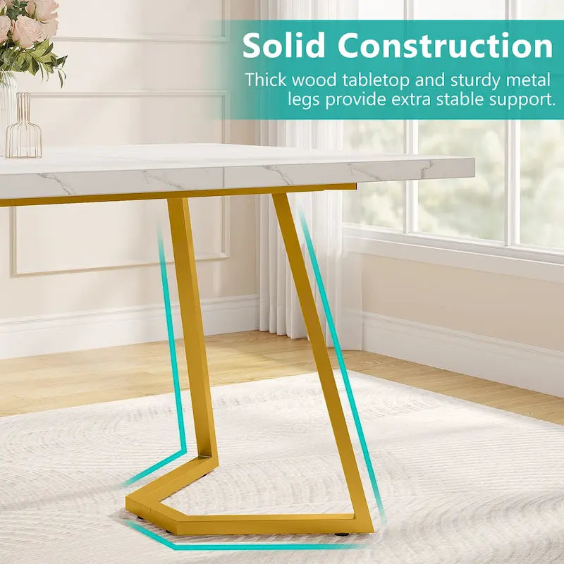 Modern 55 Inches Dining Table, Rectangular Dinner Table for 6