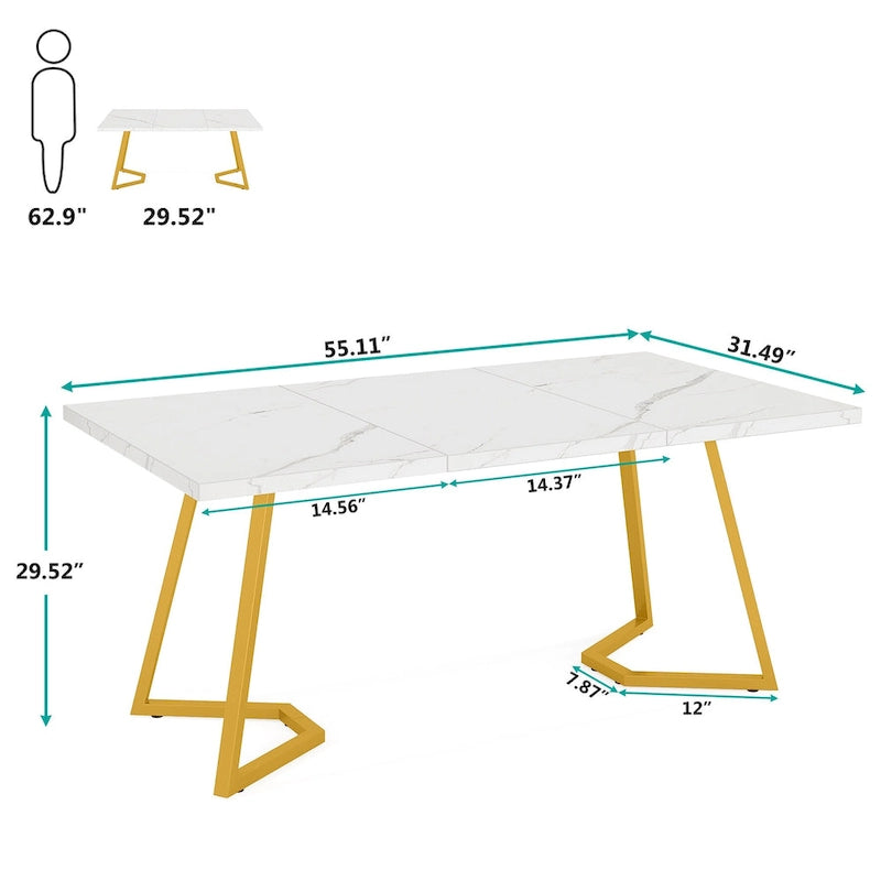 Modern 55 Inches Dining Table, Rectangular Dinner Table for 6