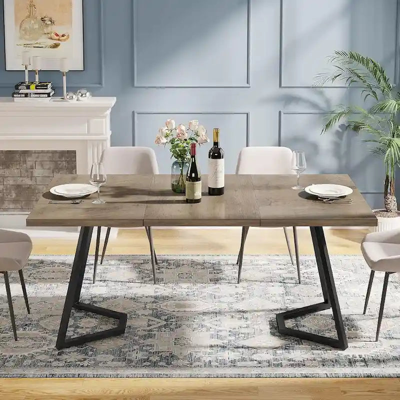 Modern 55 Inches Dining Table, Rectangular Dinner Table for 6