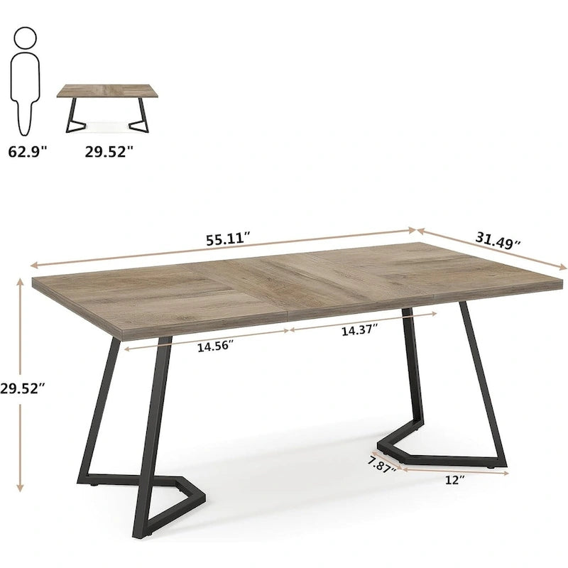 Modern 55 Inches Dining Table, Rectangular Dinner Table for 6