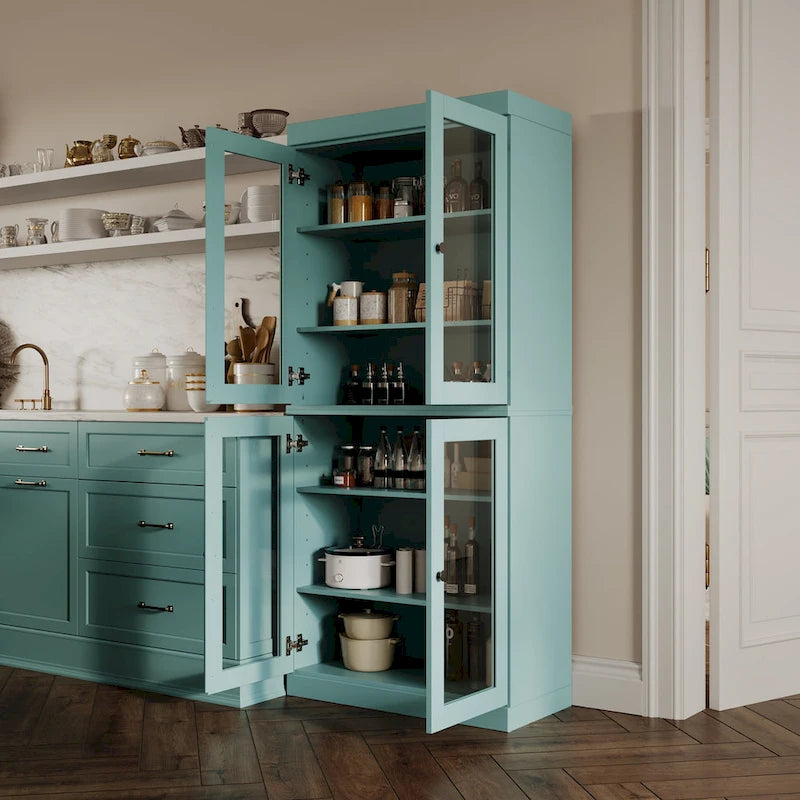 Palace Imports 100% Solid Wood Pantry Cabinet with Frosted, Clear Glass or Solid Doors and Adjustable Shelves