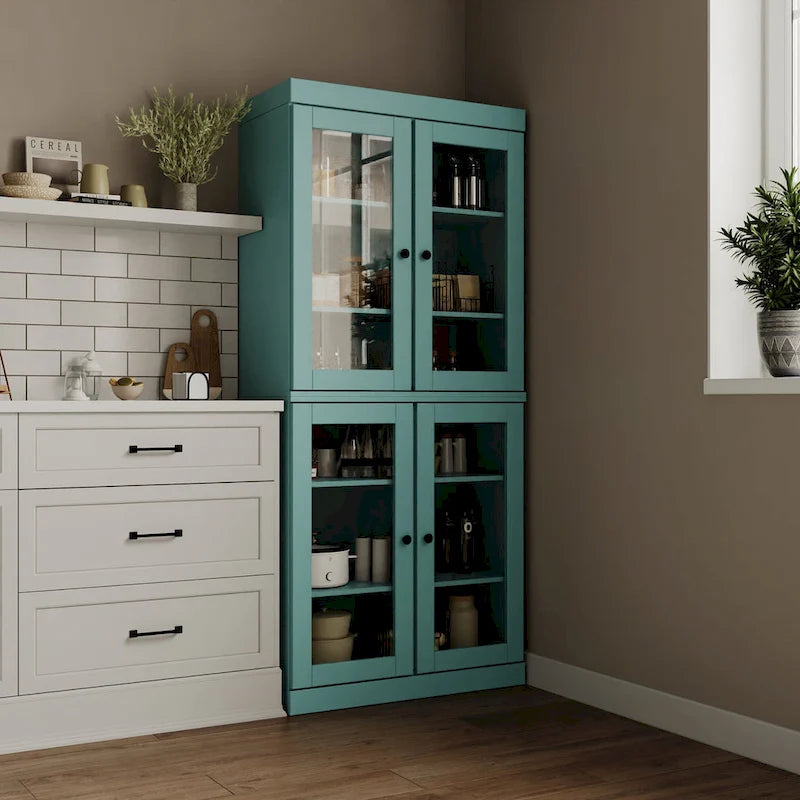 Palace Imports 100% Solid Wood Pantry Cabinet with Frosted, Clear Glass or Solid Doors and Adjustable Shelves