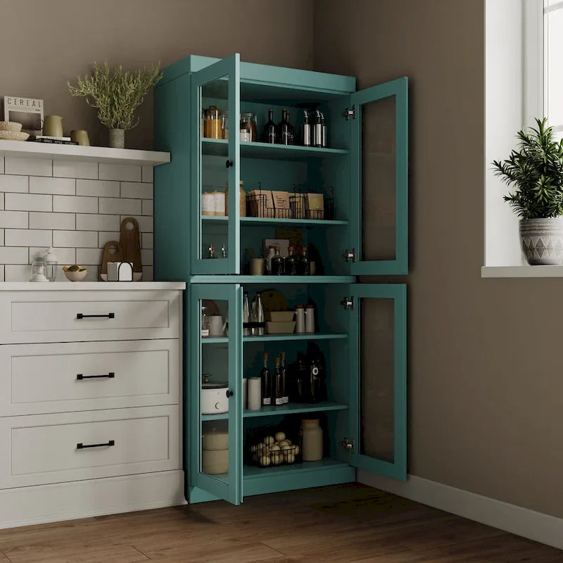 Palace Imports 100% Solid Wood Pantry Cabinet with Frosted, Clear Glass or Solid Doors and Adjustable Shelves