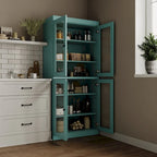 Palace Imports 100% Solid Wood Pantry Cabinet with Frosted, Clear Glass or Solid Doors and Adjustable Shelves