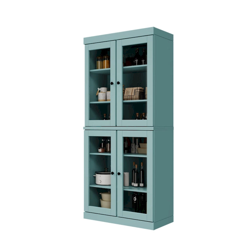 Palace Imports 100% Solid Wood Pantry Cabinet with Frosted, Clear Glass or Solid Doors and Adjustable Shelves