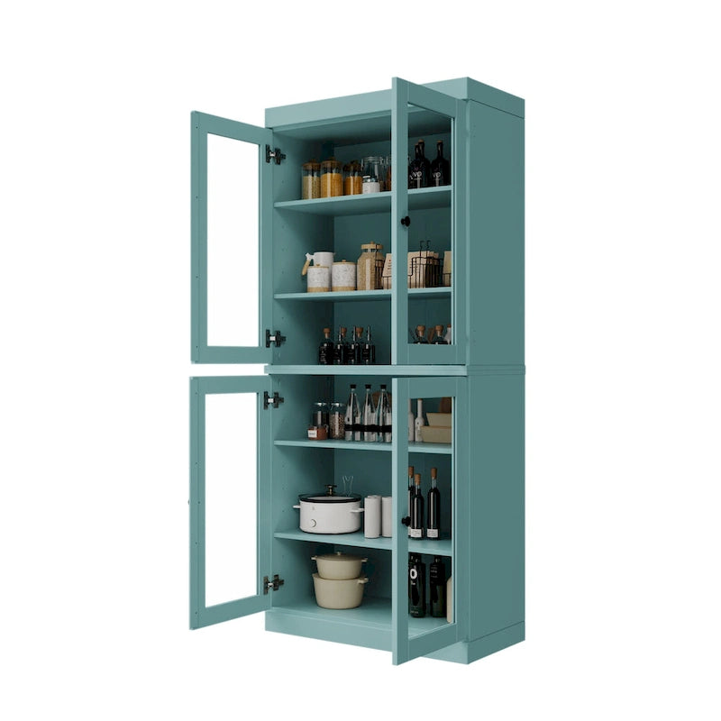 Palace Imports 100% Solid Wood Pantry Cabinet with Frosted, Clear Glass or Solid Doors and Adjustable Shelves