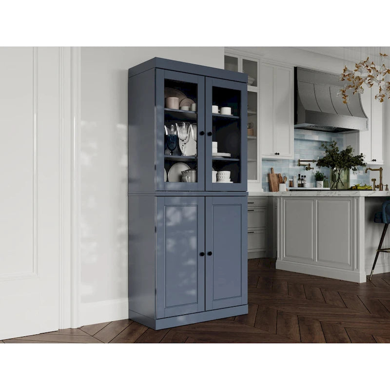 Palace Imports 100% Solid Wood Pantry Cabinet with Frosted, Clear Glass or Solid Doors and Adjustable Shelves