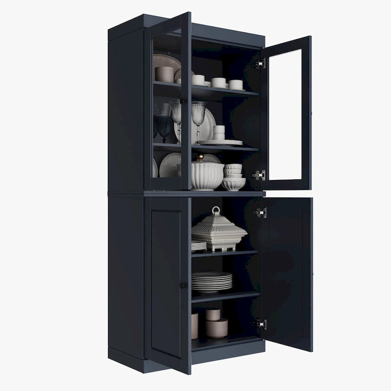 Palace Imports 100% Solid Wood Pantry Cabinet with Frosted, Clear Glass or Solid Doors and Adjustable Shelves
