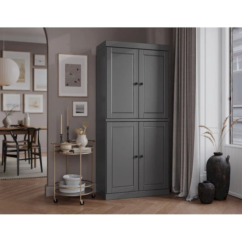 Palace Imports 100% Solid Wood Pantry Cabinet with Frosted, Clear Glass or Solid Doors and Adjustable Shelves