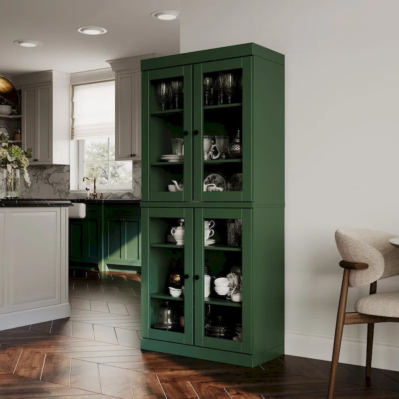 Palace Imports 100% Solid Wood Pantry Cabinet with Frosted, Clear Glass or Solid Doors and Adjustable Shelves