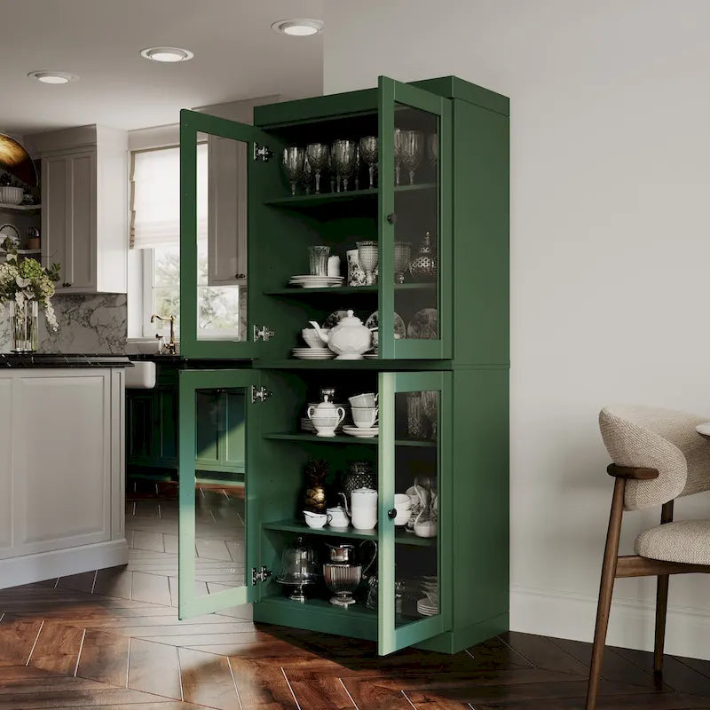 Palace Imports 100% Solid Wood Pantry Cabinet with Frosted, Clear Glass or Solid Doors and Adjustable Shelves