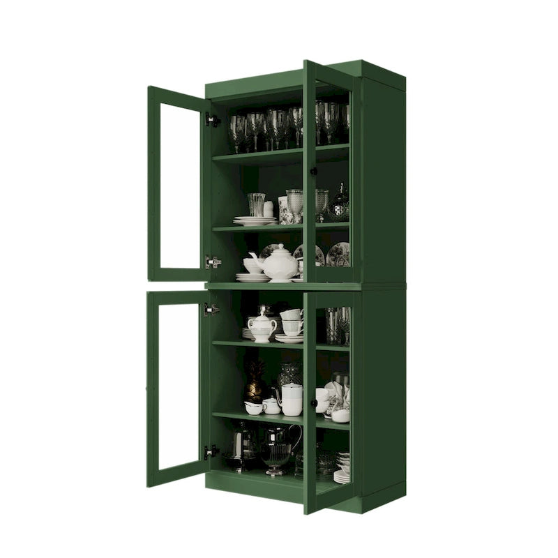 Palace Imports 100% Solid Wood Pantry Cabinet with Frosted, Clear Glass or Solid Doors and Adjustable Shelves