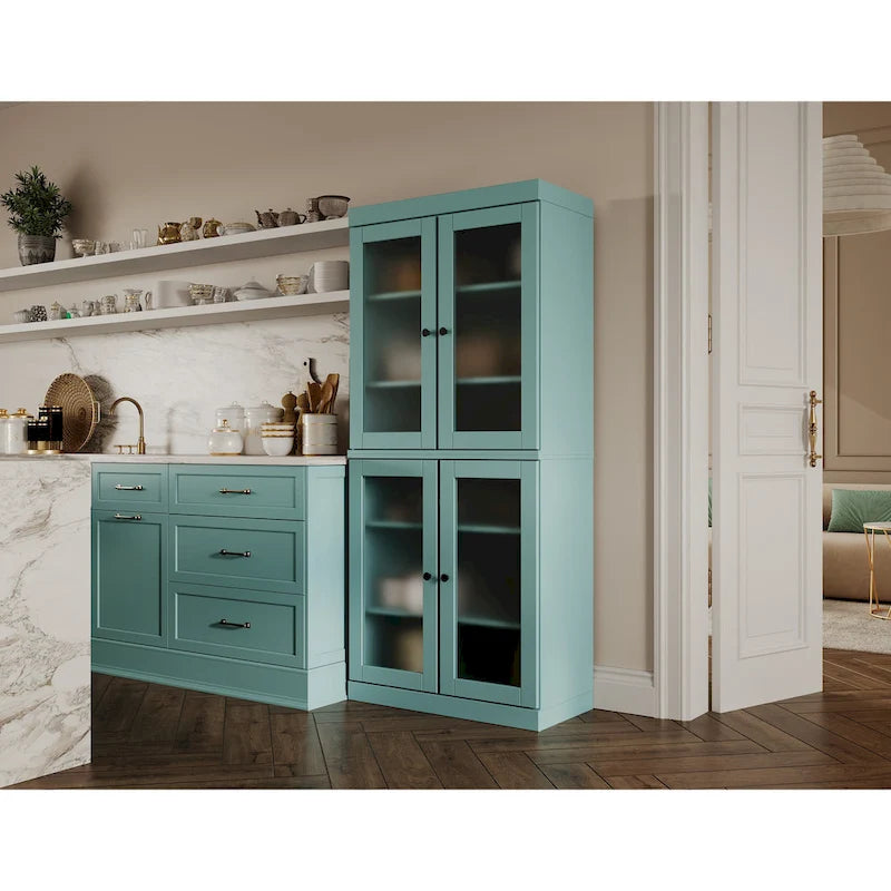 Palace Imports 100% Solid Wood Pantry Cabinet with Frosted, Clear Glass or Solid Doors and Adjustable Shelves