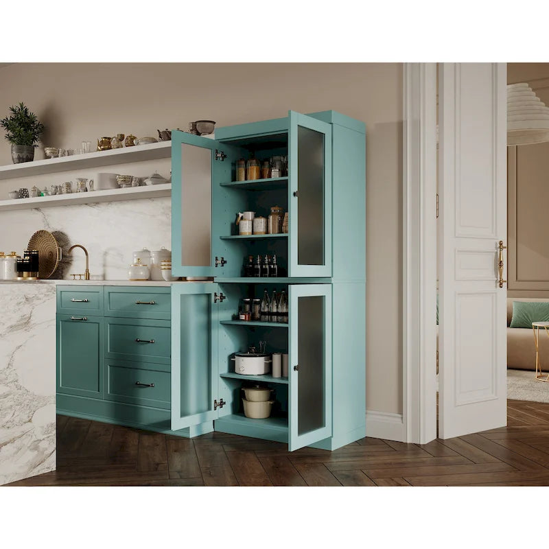 Palace Imports 100% Solid Wood Pantry Cabinet with Frosted, Clear Glass or Solid Doors and Adjustable Shelves
