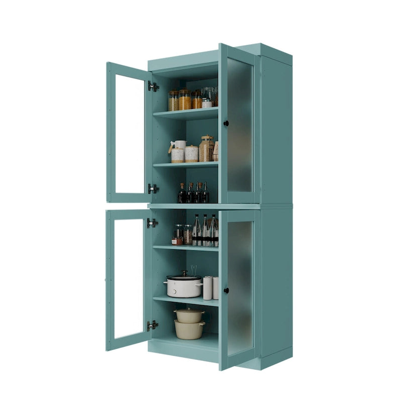 Palace Imports 100% Solid Wood Pantry Cabinet with Frosted, Clear Glass or Solid Doors and Adjustable Shelves